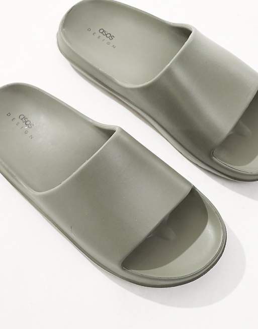 ASOS DESIGN Chunky Sliders In Khaki