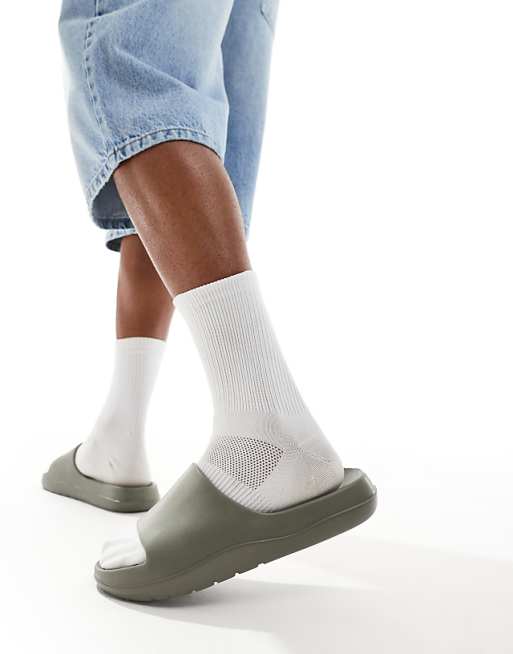 ASOS DESIGN Chunky Sliders In Khaki