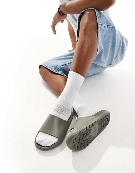 ASOS DESIGN Chunky Sliders In Khaki