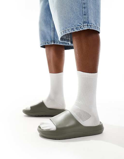ASOS DESIGN chunky sliders in khaki