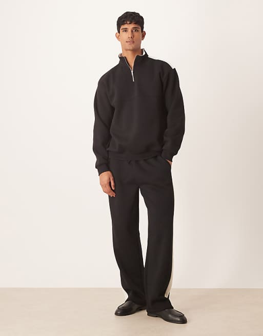 ASOS DESIGN Co-ord 1/4 Zip Funnel Neck Sweatshirt With Cut And Sew Panel In Black