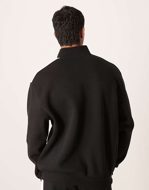 ASOS DESIGN Co-ord 1/4 Zip Funnel Neck Sweatshirt With Cut And Sew Panel In Black