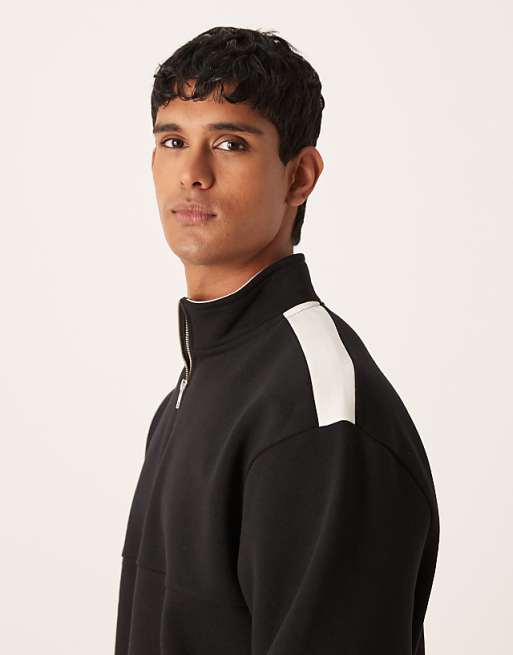 ASOS DESIGN Co-ord 1/4 Zip Funnel Neck Sweatshirt With Cut And Sew Panel In Black