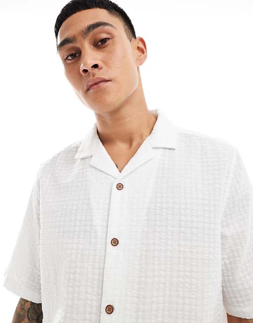ASOS DESIGN Co-ord 90s Oversized Short Sleeve Shirt In Seersucker Texture In White