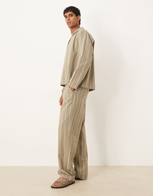 ASOS DESIGN Co-ord Baggy Oversized Trousers In Khaki Stripe