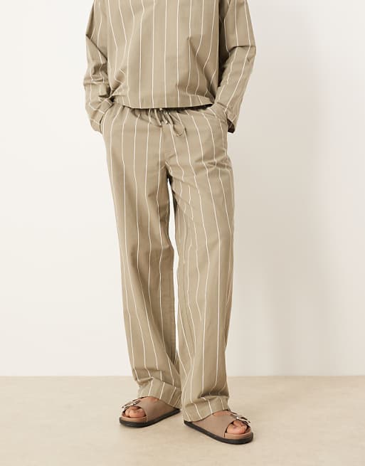 ASOS DESIGN Co-ord Baggy Oversized Trousers In Khaki Stripe
