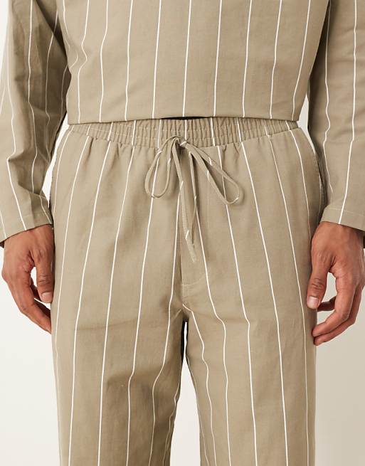 ASOS DESIGN Co-ord Baggy Oversized Trousers In Khaki Stripe