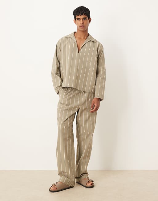 ASOS DESIGN co-ord baggy oversized trousers in khaki stripe