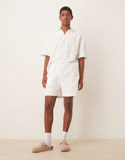 ASOS DESIGN Co-ord Boxy Oversized Jacquard Polo In Ecru