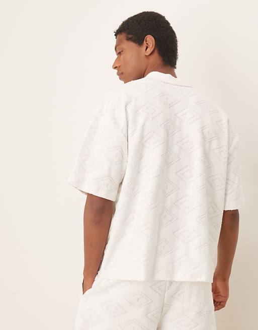 ASOS DESIGN Co-ord Boxy Oversized Jacquard Polo In Ecru