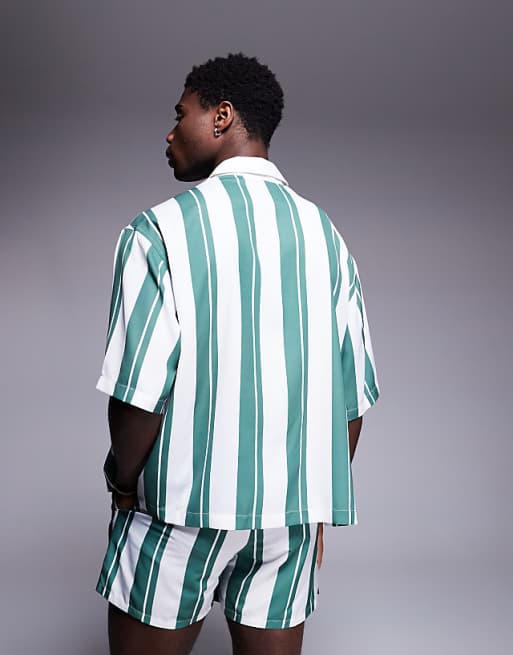 ASOS DESIGN Co-ord Boxy Oversized Shirt In White And Green Stripe