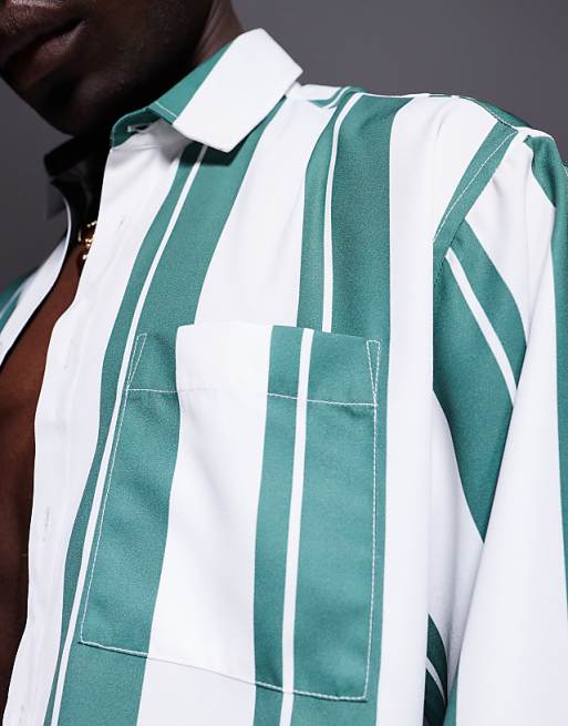 ASOS DESIGN Co-ord Boxy Oversized Shirt In White And Green Stripe