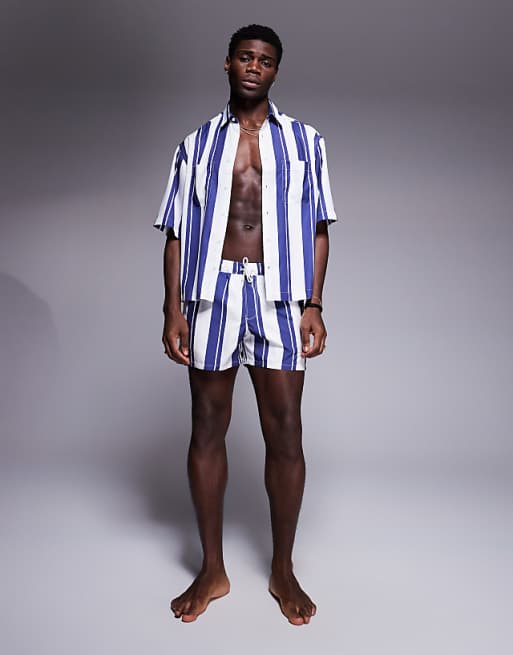 ASOS DESIGN Co-ord Boxy Oversized Shirt In White And Blue Stripe