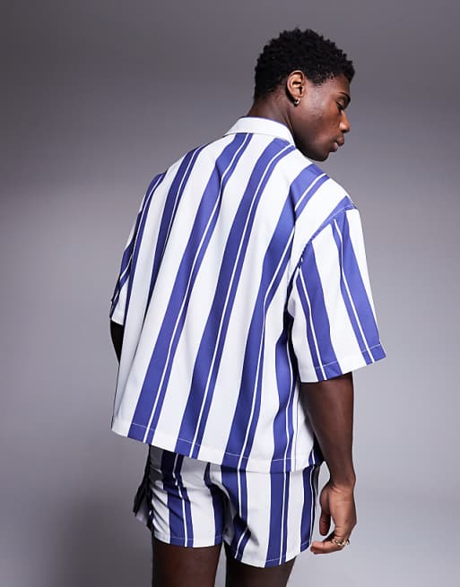 ASOS DESIGN Co-ord Boxy Oversized Shirt In White And Blue Stripe