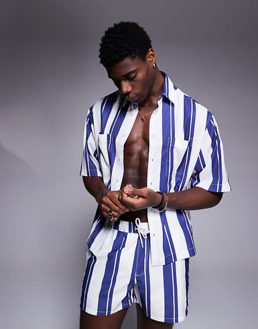 ASOS DESIGN co-ord boxy oversized shirt in white and blue stripe