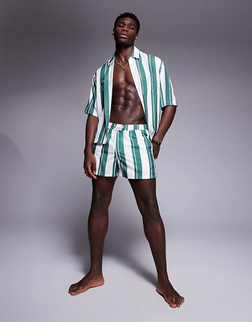 ASOS DESIGN co-ord boxy oversized shirt in white and green stripe