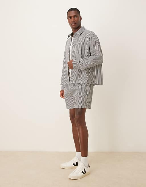 ASOS DESIGN Co-ord Boxy Oversized Stripe Shirt In Grey