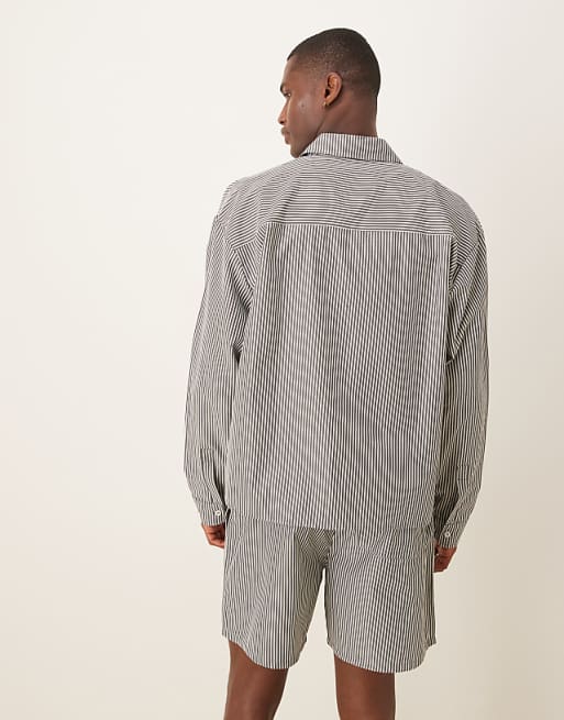 ASOS DESIGN Co-ord Boxy Oversized Stripe Shirt In Grey