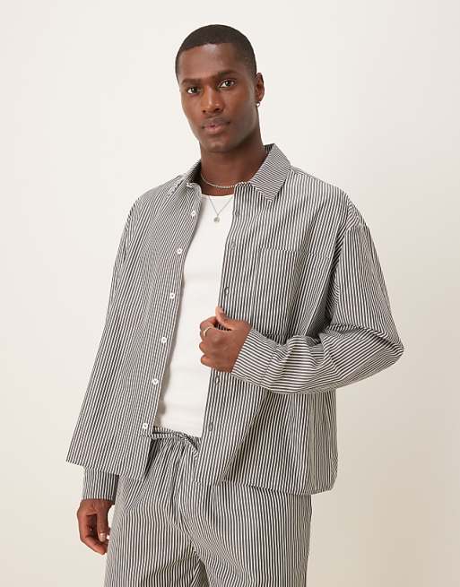 ASOS DESIGN co-ord boxy oversized stripe shirt in grey