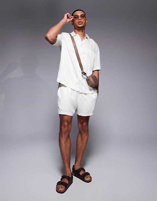 ASOS DESIGN Co-ord Boxy Relaxed Satin Shirt In Cream