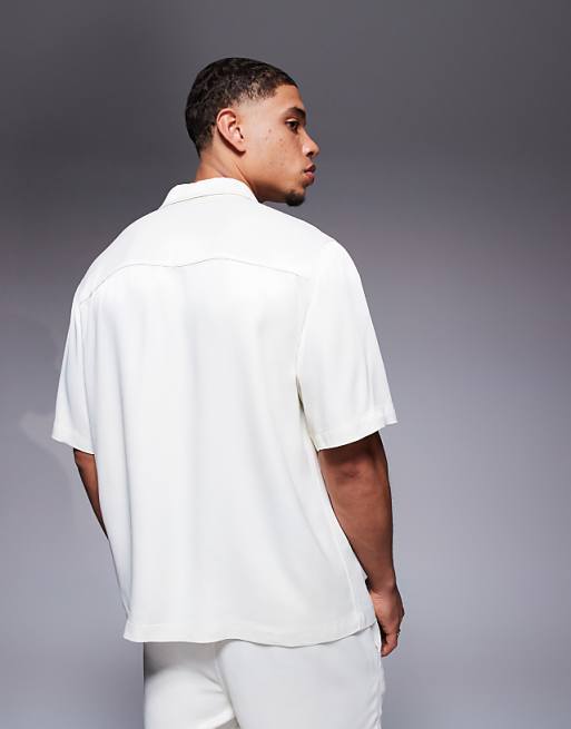 ASOS DESIGN Co-ord Boxy Relaxed Satin Shirt In Cream