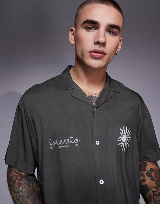 ASOS DESIGN Co-ord Boxy Revere Shirt With Summer Graphic In Green