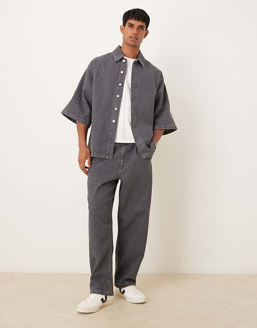 ASOS DESIGN co-ord denim shirt and jeans in grey