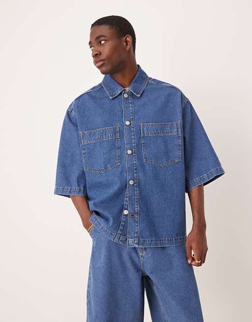 ASOS DESIGN Co-ord Denim Shirt And Jeans In Mid Wash Blue