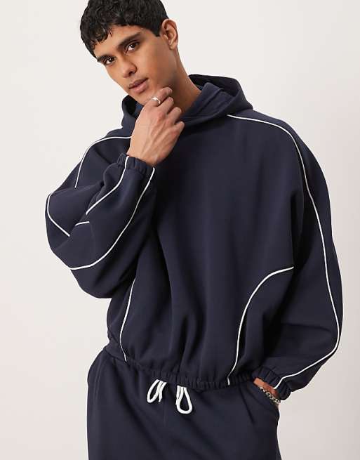 ASOS DESIGN co-ord extreme oversized boxy hoodie with piping in navy