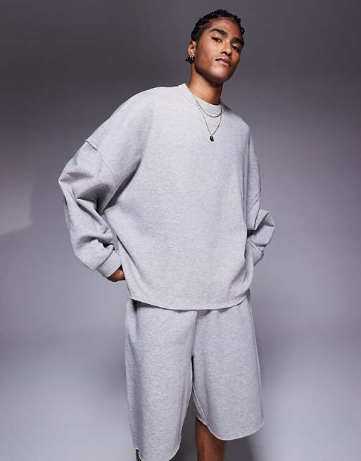 ASOS DESIGN co-ord extreme oversized sweatshirt with raw edge in grey marl