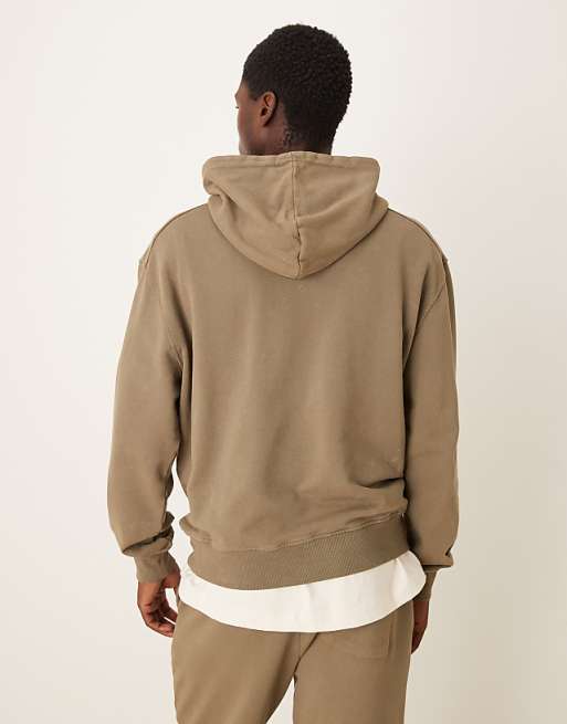 ASOS DESIGN Co-ord Garment Dye Heavy Wash Oversized Hoodie In Khaki