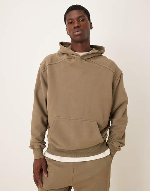 ASOS DESIGN co-ord garment dye heavy wash oversized hoodie in khaki