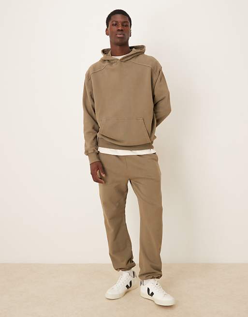 ASOS DESIGN Co-ord Garment Dye Heavy Wash Tapered Fit Jogger In Khaki