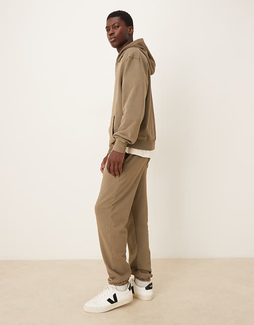 ASOS DESIGN Co-ord Garment Dye Heavy Wash Tapered Fit Jogger In Khaki