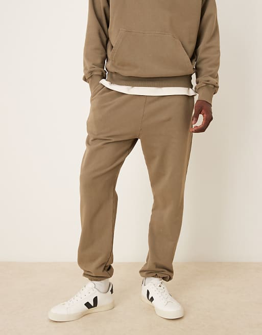 ASOS DESIGN co-ord garment dye heavy wash tapered fit jogger in khaki