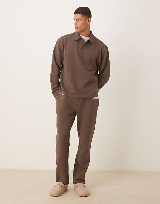 ASOS DESIGN Co-ord Heavyweight Straight Jogger In Ribbed Scuba-style Fabric In Brown