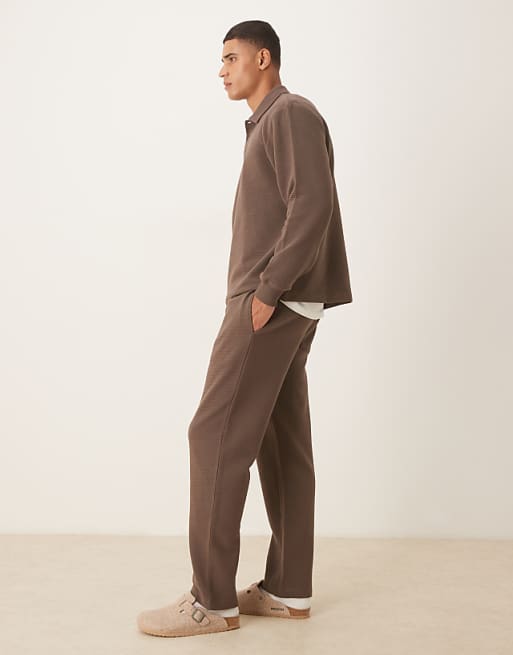 ASOS DESIGN Co-ord Heavyweight Straight Jogger In Ribbed Scuba-style Fabric In Brown