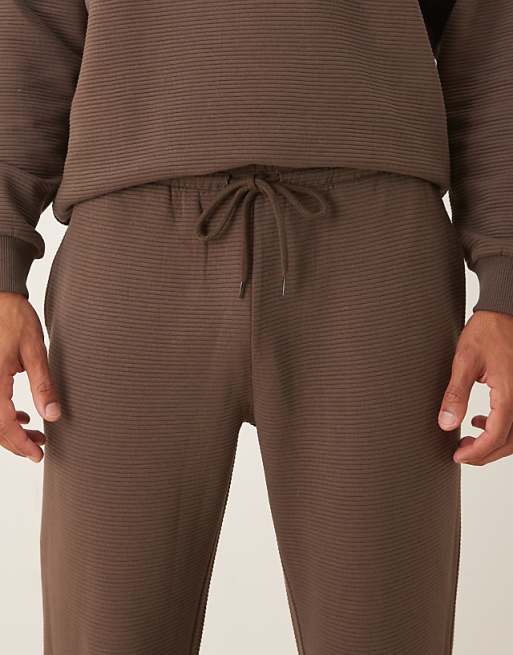 ASOS DESIGN Co-ord Heavyweight Straight Jogger In Ribbed Scuba-style Fabric In Brown