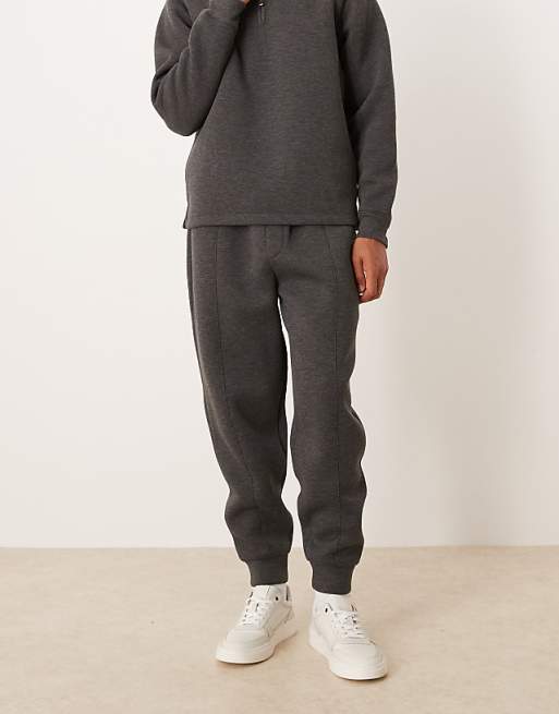 ASOS DESIGN Co-ord Heavyweight Tapered Jogger With Pintucks In Scuba-style Fabric In Charcoal Marl