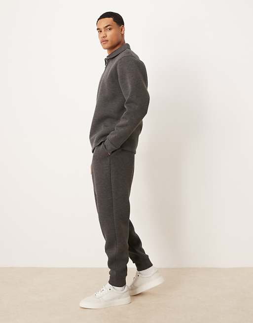 ASOS DESIGN Co-ord Heavyweight Tapered Jogger With Pintucks In Scuba-style Fabric In Charcoal Marl