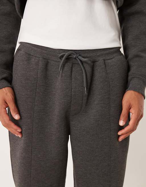 ASOS DESIGN Co-ord Heavyweight Tapered Jogger With Pintucks In Scuba-style Fabric In Charcoal Marl