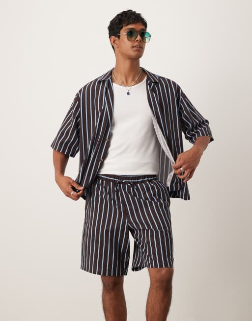 ASOS DESIGN Co-ord In Brown And Navy Stripe