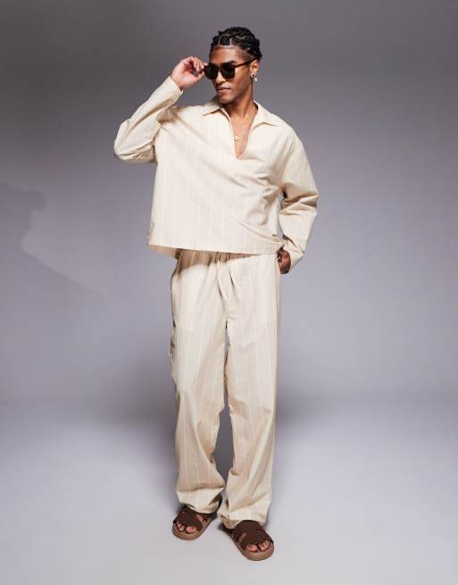 ASOS DESIGN Co-ord In Oversized Beige Stripe