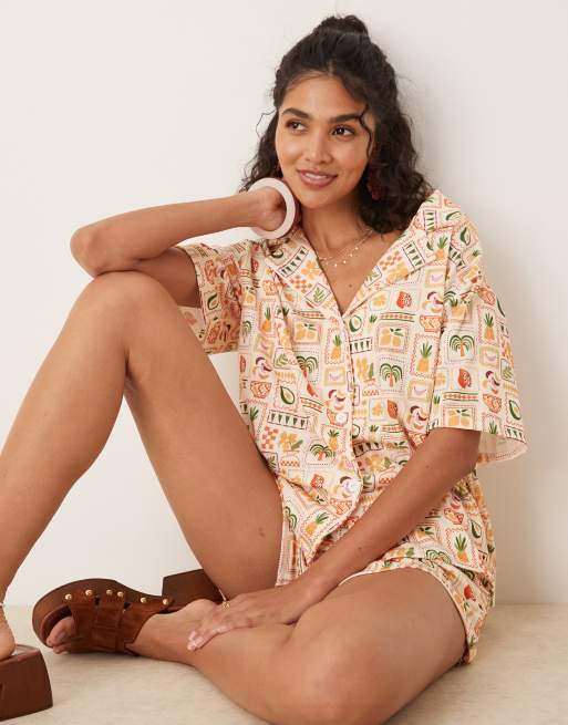 ASOS DESIGN Co-ord In Palm Tree Holiday Print - ORANGE