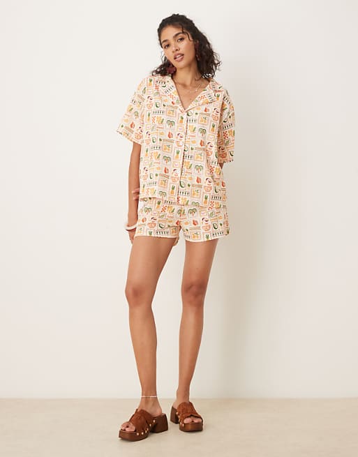ASOS DESIGN co-ord in palm tree holiday print - ORANGE