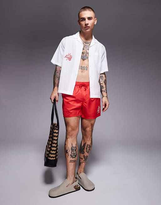 ASOS DESIGN co-ord in red and white with embroidery