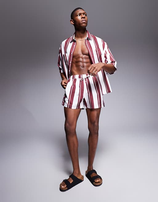 ASOS DESIGN co-ord in white and burgundy stripe