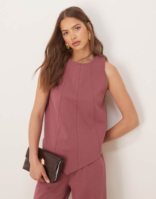 ASOS DESIGN Co-ord Interlock Pointed Hem In Dusky Red