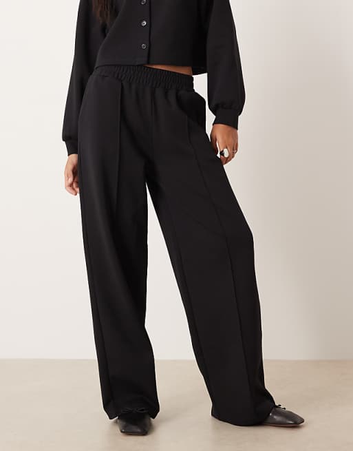 ASOS DESIGN Co-ord Interlock Wide Leg Trouser In Black