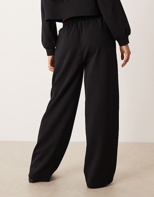 ASOS DESIGN Co-ord Interlock Wide Leg Trouser In Black